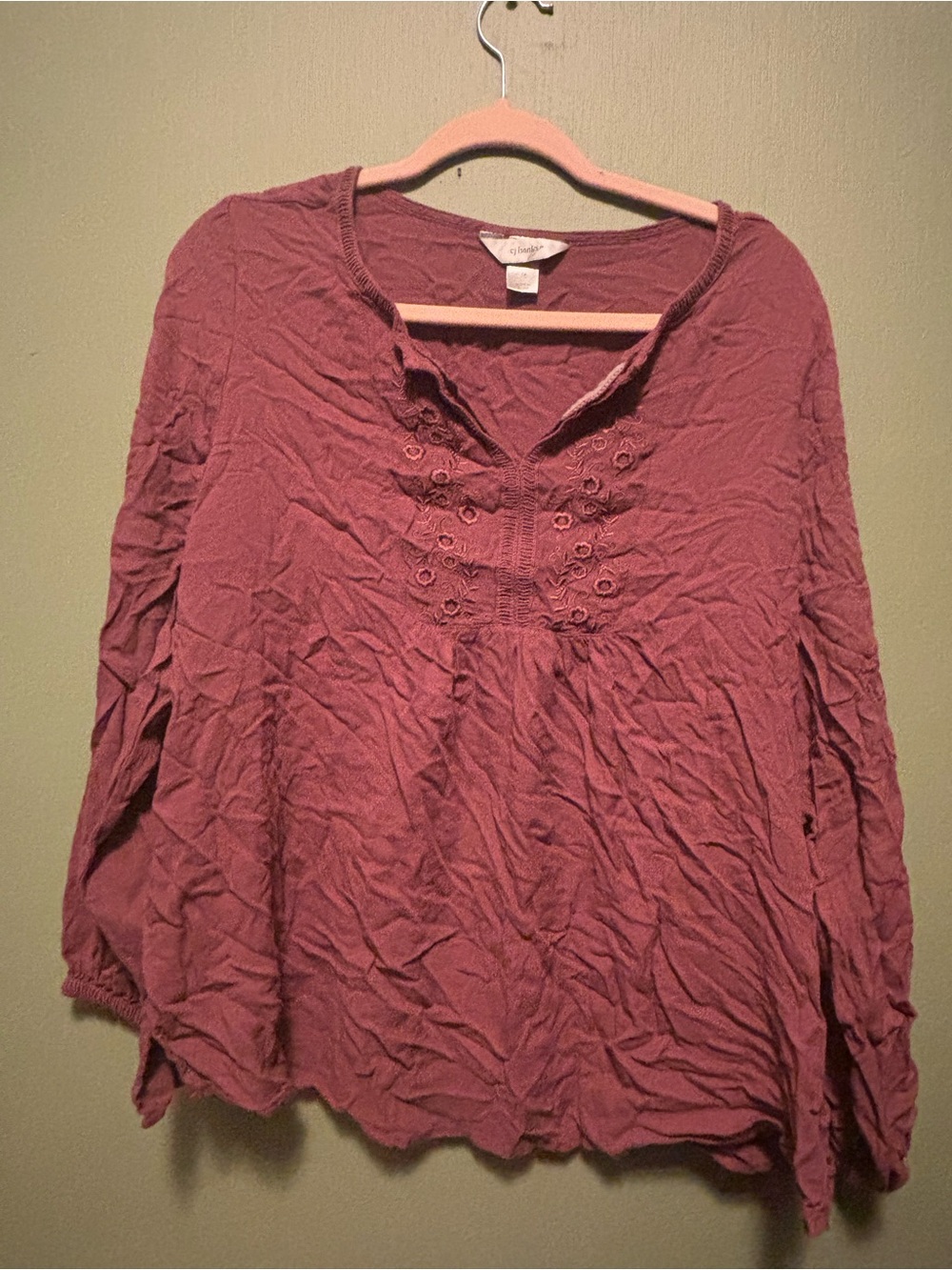 CJ Banks Mauve Embroidered Peasant Tunic